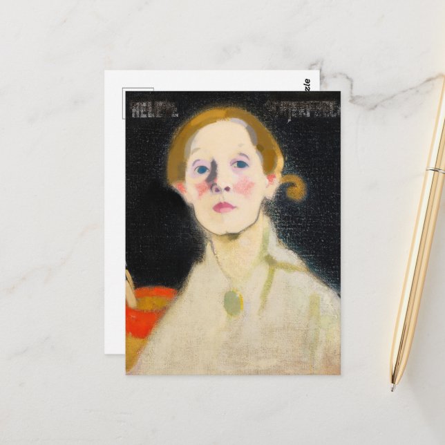 Selbstportrait-Helene von Helene Schjerfbeck Postkarte (Vorderseite/Rückseite Beispiel)