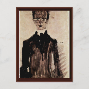 Selbstportrait in einem schwarzen Robe von Schiele Postkarte