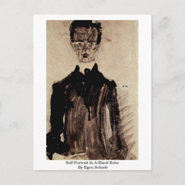 Selbstportrait in einer schwarzen Robe von Egon Sc Postkarte (Vorderseite)