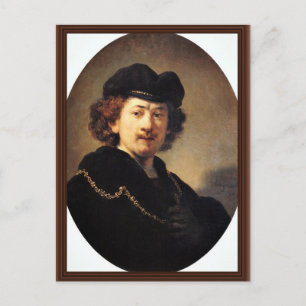 Selbstportrait mit Beret und Goldkette [1]. Postkarte