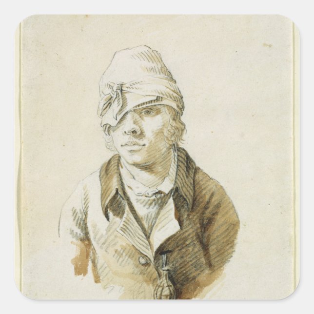 Selbstportrait mit Cap and Eye Patch Quadratischer Aufkleber (Vorderseite)