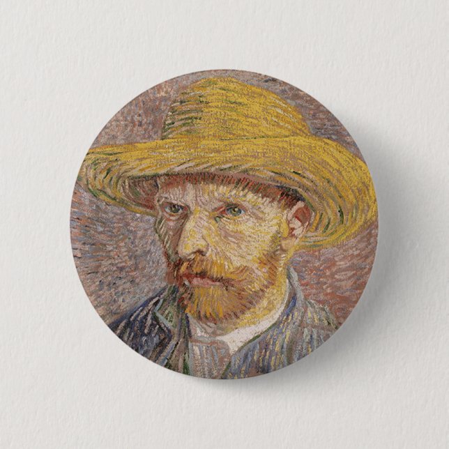 Selbstportrait mit einem Strohhut von Vincent van  Button (Vorderseite)