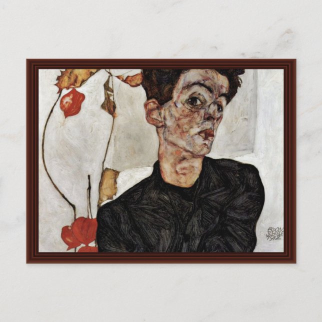 Selbstportrait mit FruchtLattern von Schiele Egon Postkarte (Vorderseite)