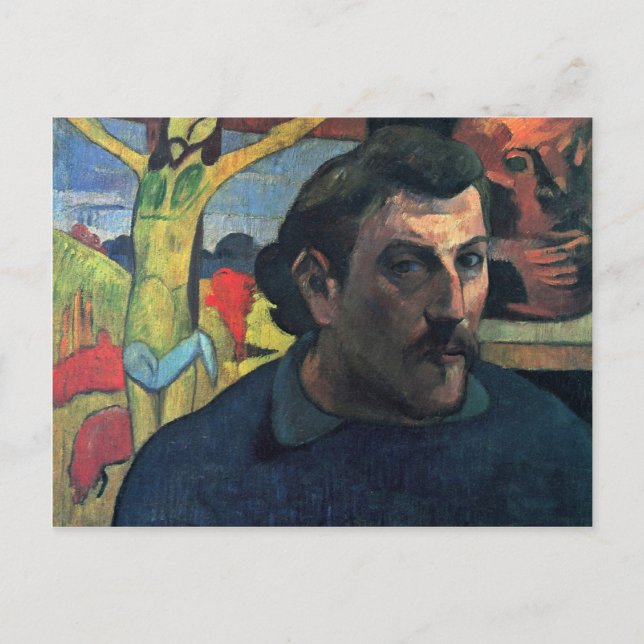 Selbstportrait mit gelbem Christus von Gauguin Pau Postkarte (Vorderseite)