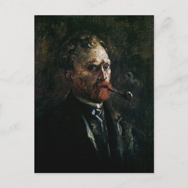 Selbstportrait mit Pipe, Van Gogh Fine Art Postkarte (Vorderseite)