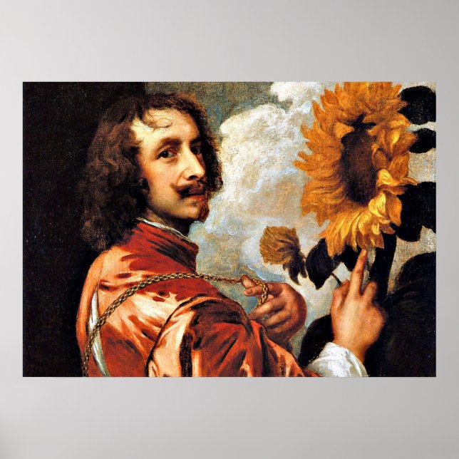 Selbstportrait mit Sonnenblume, 1632 Kunstwerk Poster (Vorne)