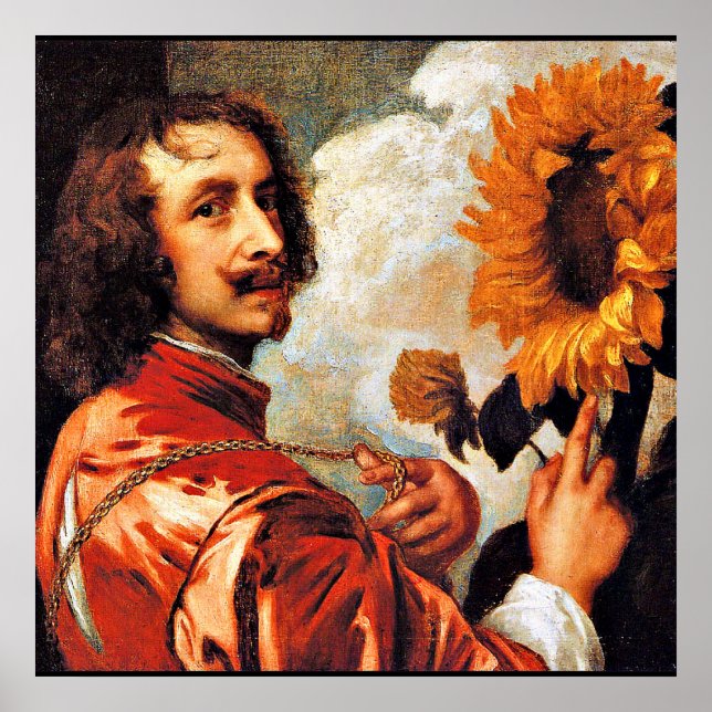Selbstportrait mit Sonnenblumen, berühmtes Kunstwe Poster (Vorne)