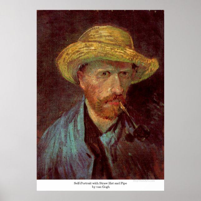 Selbstportrait mit Strohhut und Rohr von van Gogh Poster (Vorne)