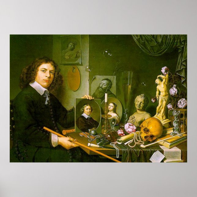 Selbstportrait mit Vanitas-Symbolen Poster (Vorne)