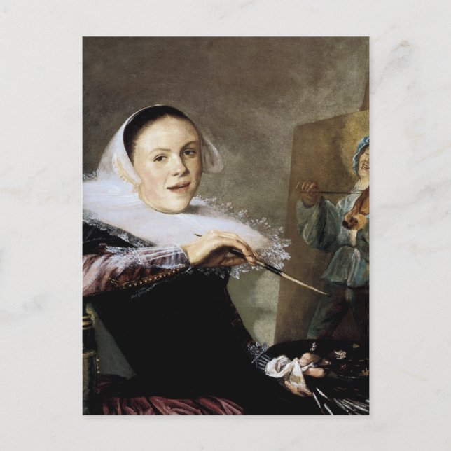 Selbstporträt am Easel Postkarte (Vorderseite)