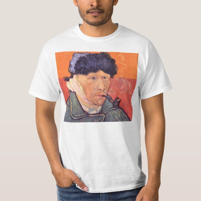 Selbstporträt mit dem geschnittenen Ohr durch T-Shirt (Vorderseite)