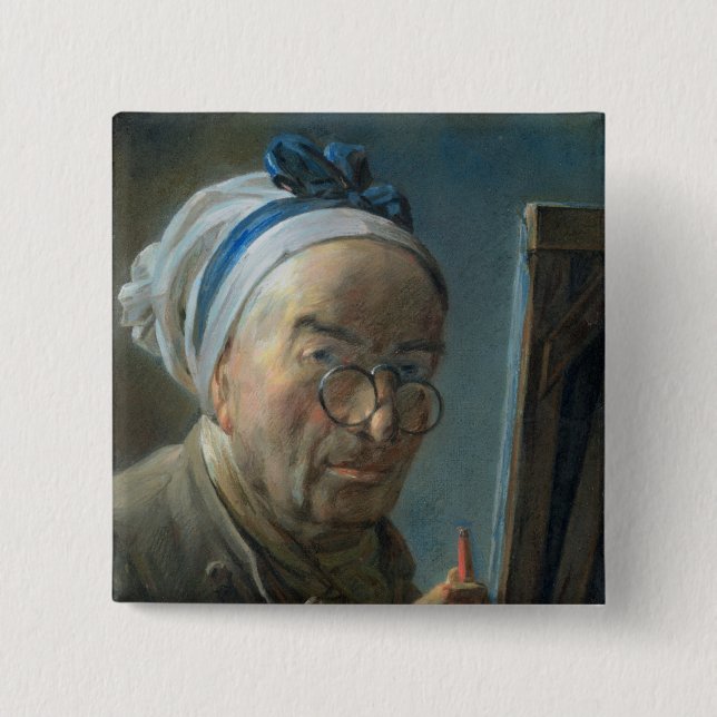 Selbstporträt mit einem Gestell, c.1775-79 Button (Vorderseite)
