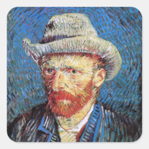 Selbstporträt mit grauem Filzhut von Vincent Van G Quadratischer Aufkleber