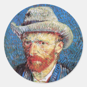 Selbstporträt mit grauem Filzhut von Vincent Van G Runder Aufkleber