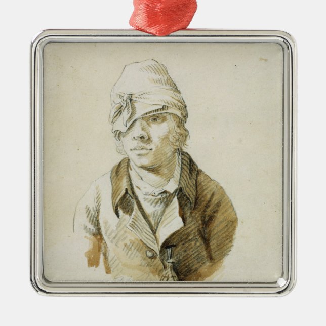 Selbstporträt mit Kappen-und Augen-Flecken Silbernes Ornament (Vorne)