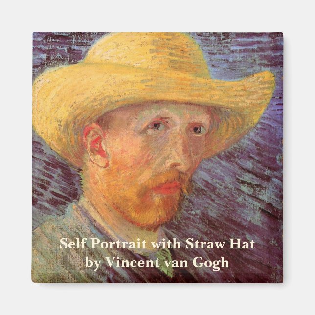 Selbstporträt mit Strohhut von Vincent van Gogh Magnet (Vorne)