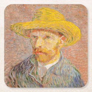 Selbstporträt Vincent Van Gogh mit Strohhut Rechteckiger Pappuntersetzer