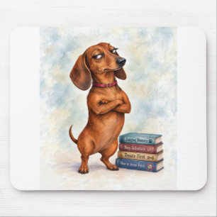 Selbstsicherer Dachshund mit lustigen Büchern Mousepad