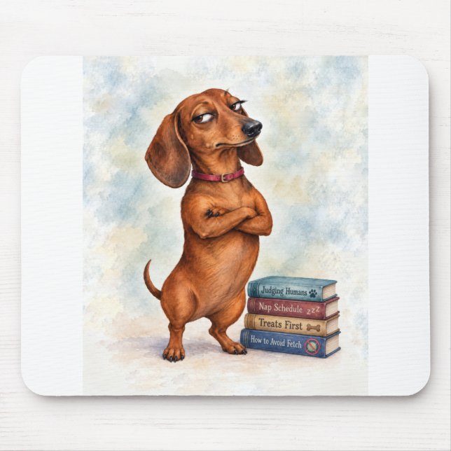 Selbstsicherer Dachshund mit lustigen Büchern Mousepad (Vorne)