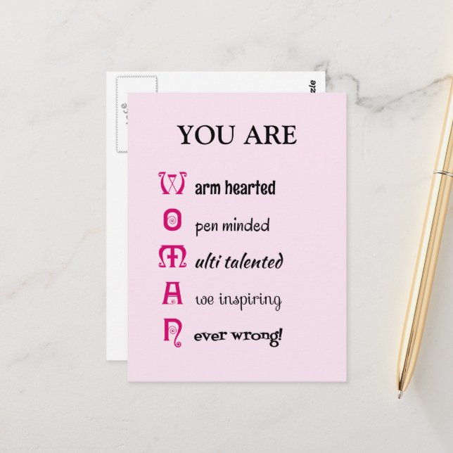 Selbstwertgefühl der Frau individuelle Name inspir Postkarte (Vorderseite/Rückseite Beispiel)