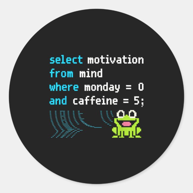 Select Motivation Frog - Funny Pixel Sql Code Runder Aufkleber (Vorderseite)