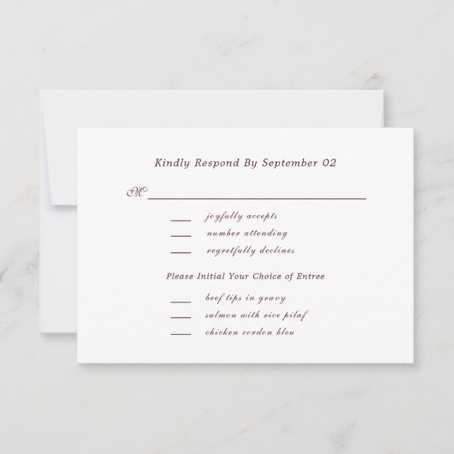 Sélection de menu de mariage chic en script rouge  (Devant)