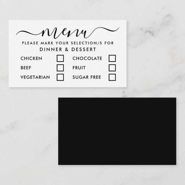Sélection de menu simple noir et blanc moderne (Devant / Derrière)