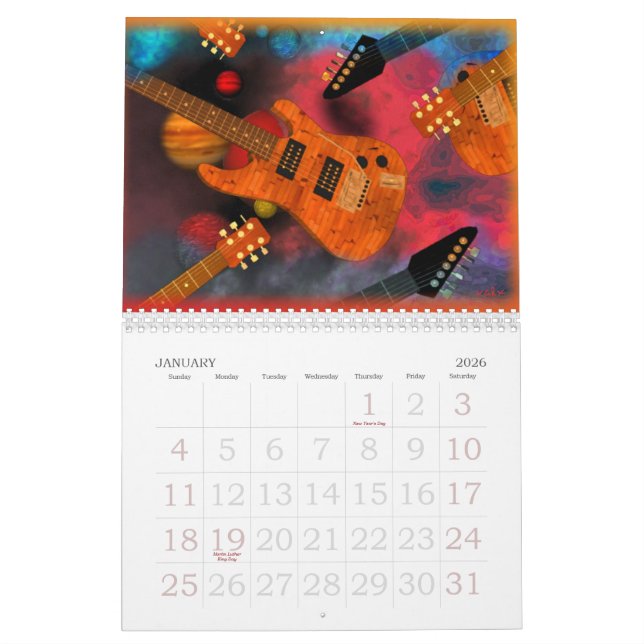 Sélectionnez ce calendrier de ValxArt de guitare (Jan 2026)