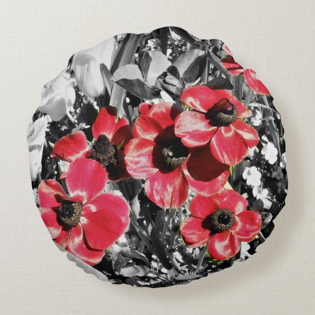 Selektive Schönheit - Anemonenblüten rund Kissen (Rückseite)