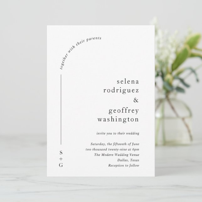 Selena Minimalistisch Arch Moderne Hochzeit Einladung (Stehend Vorderseite)