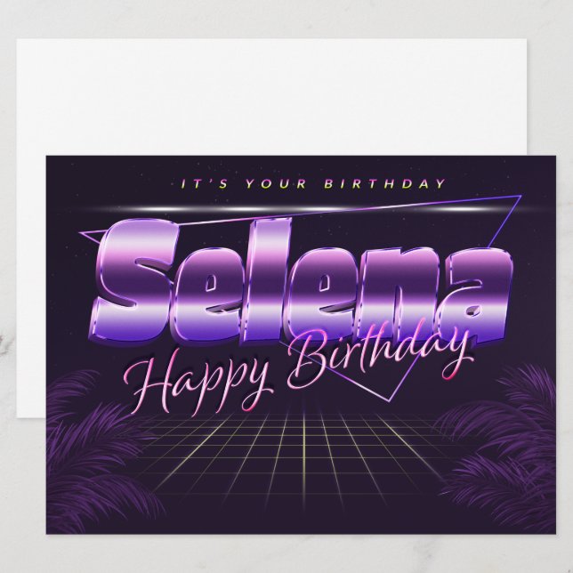 Selena Name Vorname lila retro Karte Geburtstag (Vorne/Hinten)