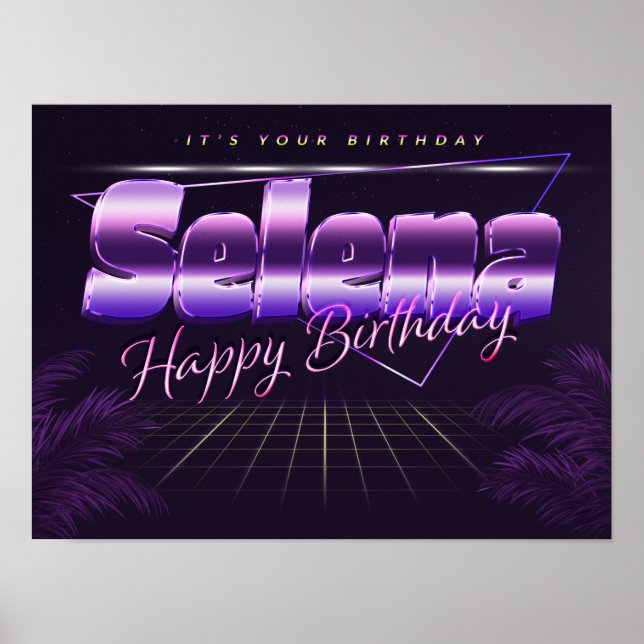 Selena Name Vorname lila retro Poster Geburtstag (Vorne)
