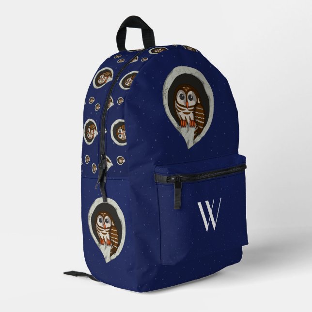 Selene the Owl Bedruckter Rucksack (Rückseitige Ecke links)