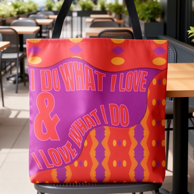 Self Expression Purple Orange Patterned Tasche (Doing what you love looks even better as a tote. Bright orange & purple motivation.)