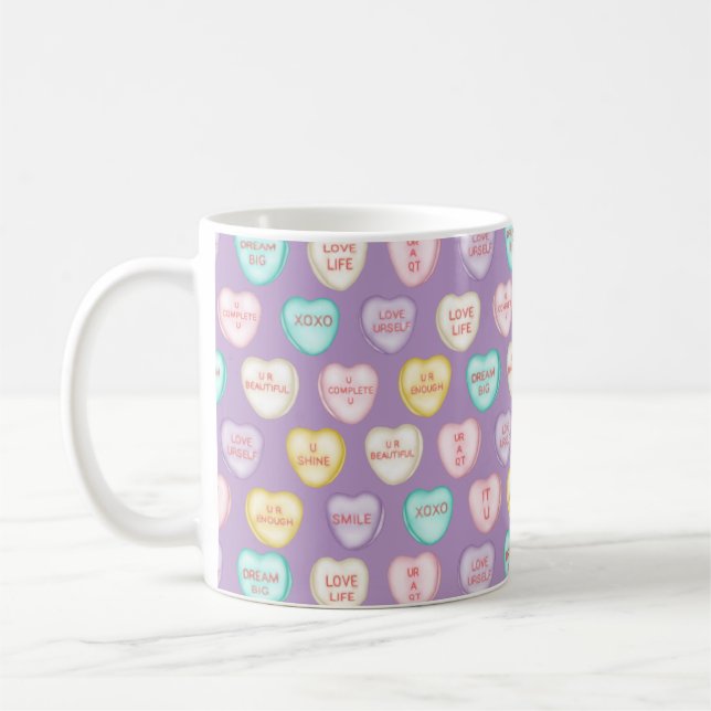 Self Love Candy Hearts - Purple Coffee Mug (Gauche)