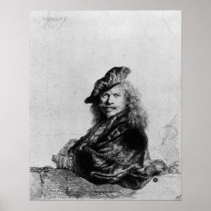 Self portrait leaning on a stone sill, 1639 poster