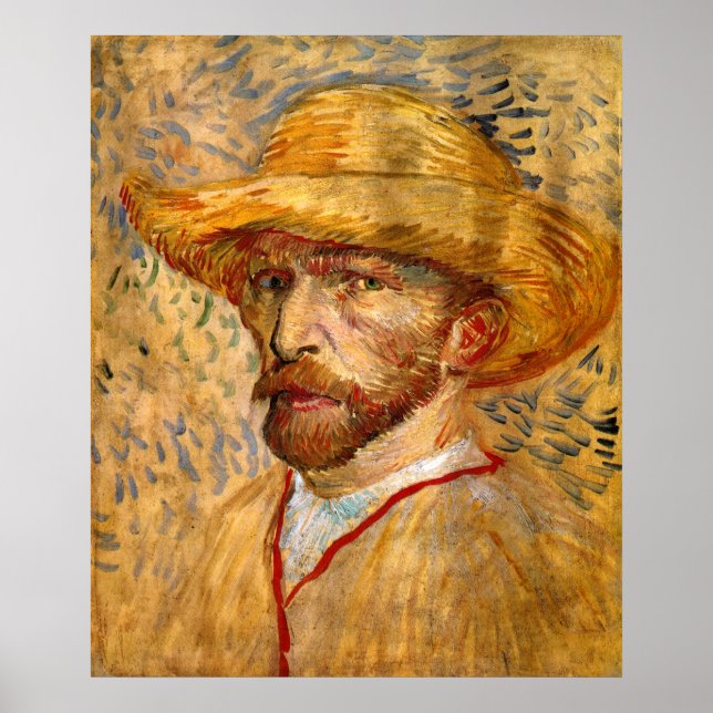 Self Portrait with Straw Hat, Vincent Van Gogh Poster (Vorne)
