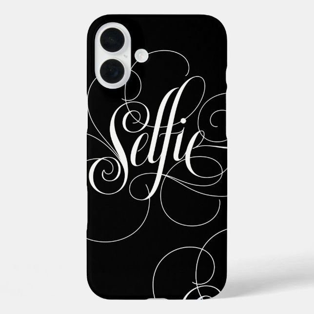 SELFIE Calligaphy Lettering Schwarz-weiß Elegance iPhone 16 Plus Hülle (Rückseite)
