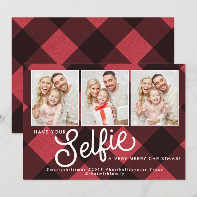 Selfie Christmas Card, Selfie Holiday Card, Selfie Einladung (Vorne/Hinten)