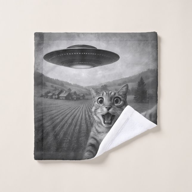 Selfie De Chat Avec Alien UFO Drôle Cadeaux De Cha (Gant de toilette)