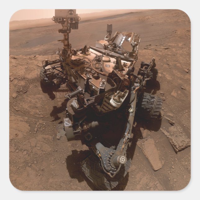 Selfie der Mars Neugier Roter Marsch Landschaft Quadratischer Aufkleber (Vorderseite)