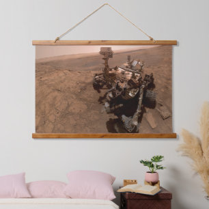 Selfie der Mars Neugier Roter Marsch Landschaft Wandteppich Mit Holzrahmen