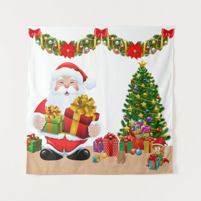 Selfie Foto Weihnachten Weihnachtsbaum Kinder Hint Wandteppich (Vorderseite)