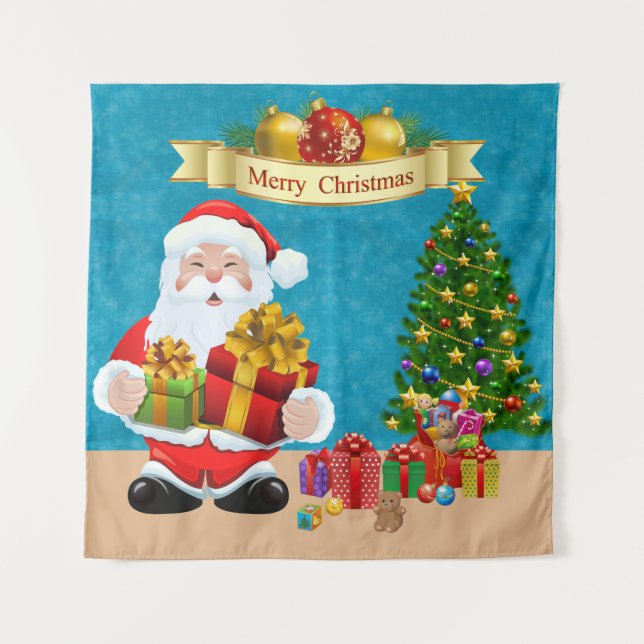 Selfie Foto Weihnachten Weihnachtsbaum Kinder Hint Wandteppich (Vorderseite)