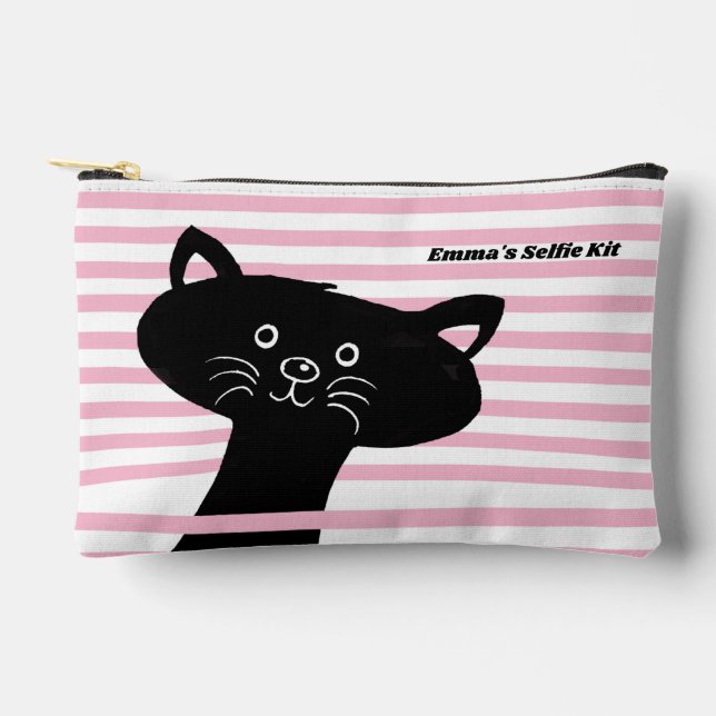 Selfie Kit - Niedliche Black Peeking Cat Zubehörtasche (Vorderseite)