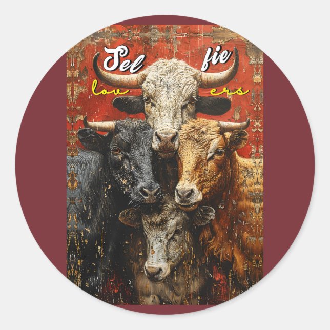 Selfie Lovers Cows Runder Aufkleber (Vorderseite)