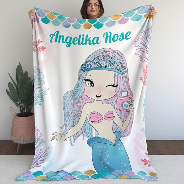 Selfie Mermaid mit Coral Reef Blanket für Mädchen Fleecedecke (Selfie Mermaid with Coral Reef Blanket for Girls (L))