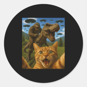 Selfie mit Bigfoot Riding T-rex Runder Aufkleber