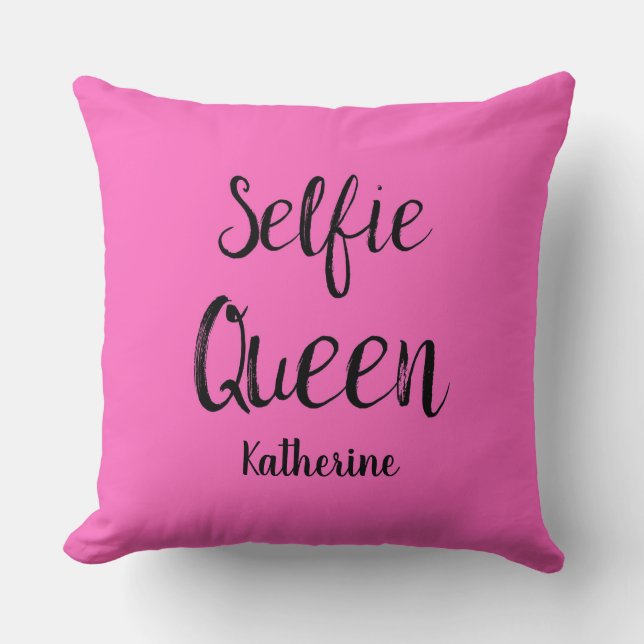 Selfie Queen Name Personalisiert Fuchsia Hot Pink Kissen (Vorderseite)