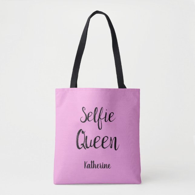 Selfie Queen Name Personalisiert Pink Tasche (Vorderseite)